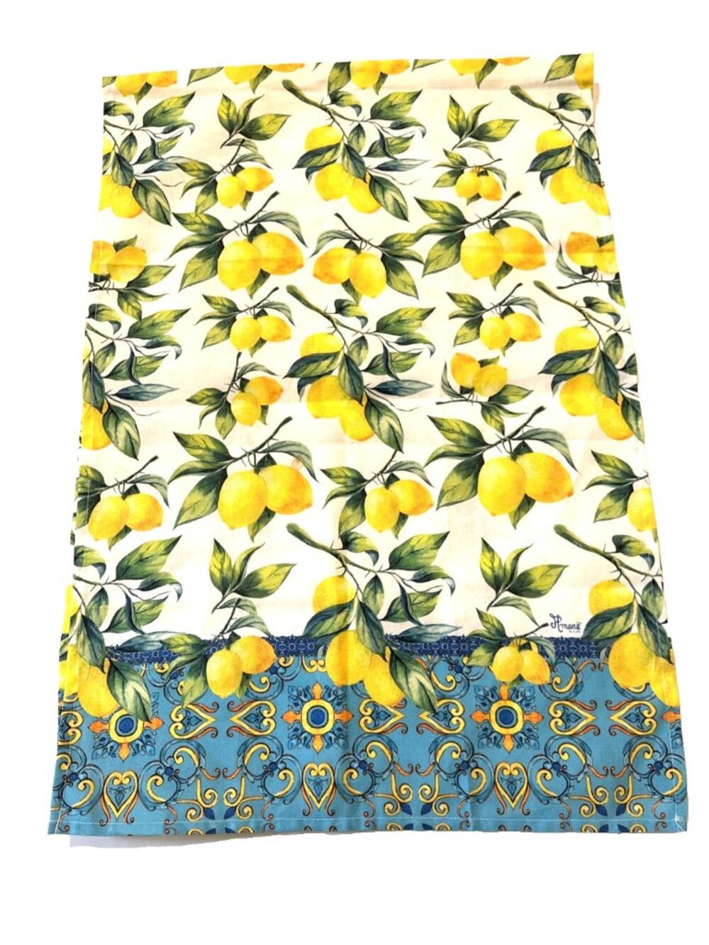 Lemon Print Table Runner 20" X 58"  100% Cotton Made in Italy